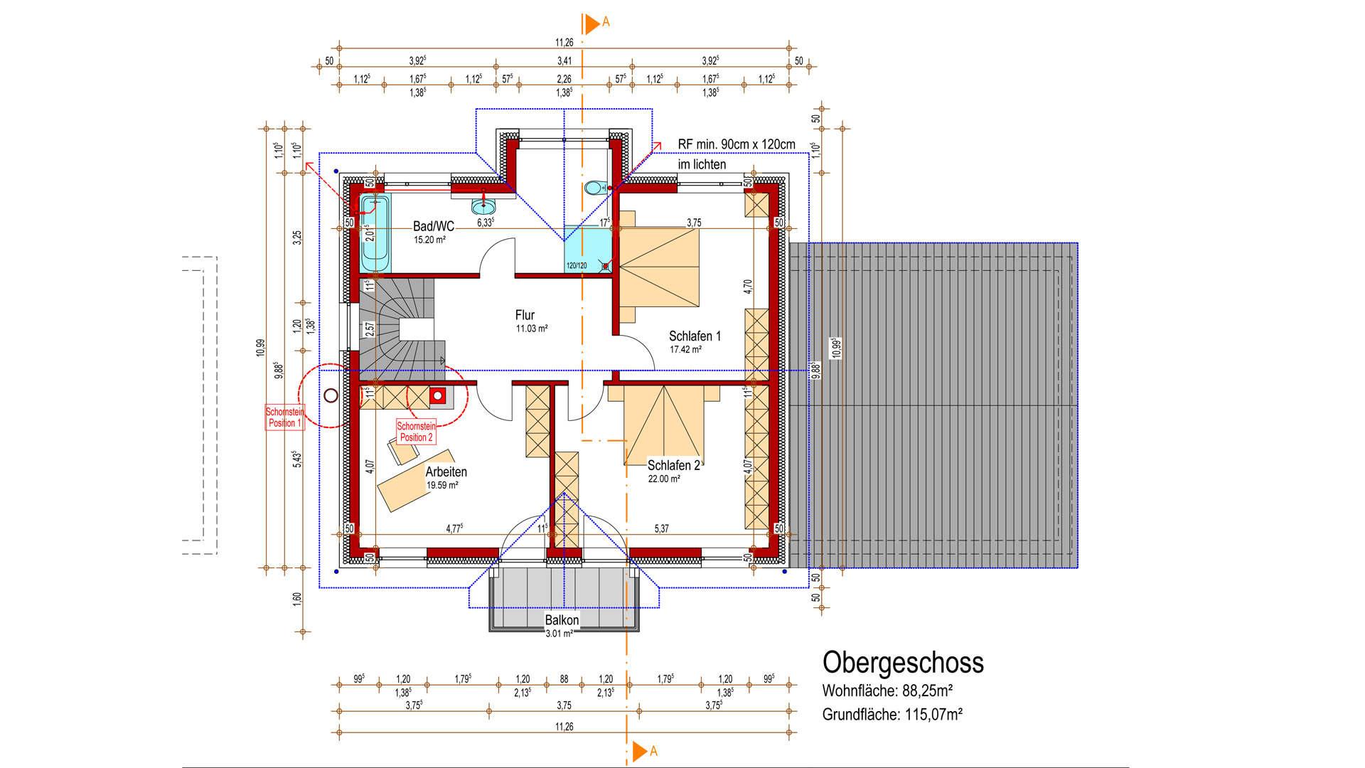 Morsbach: Baugrundstück mit genehmigter Planung, Grundriss - Obergeschoss